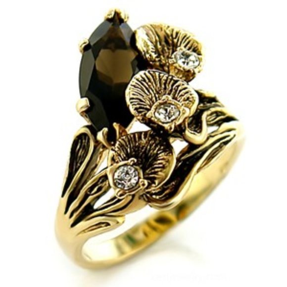 Austrian crystal Gold Smokey Topaz Ring - Picture 2 of 4